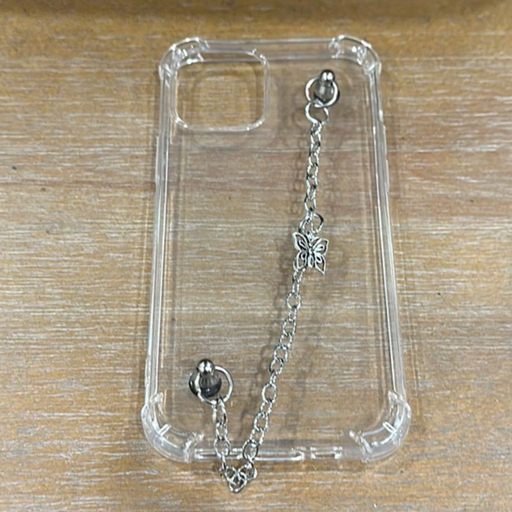 Clear Iphone case with Silver Chain and Butterfly Charm